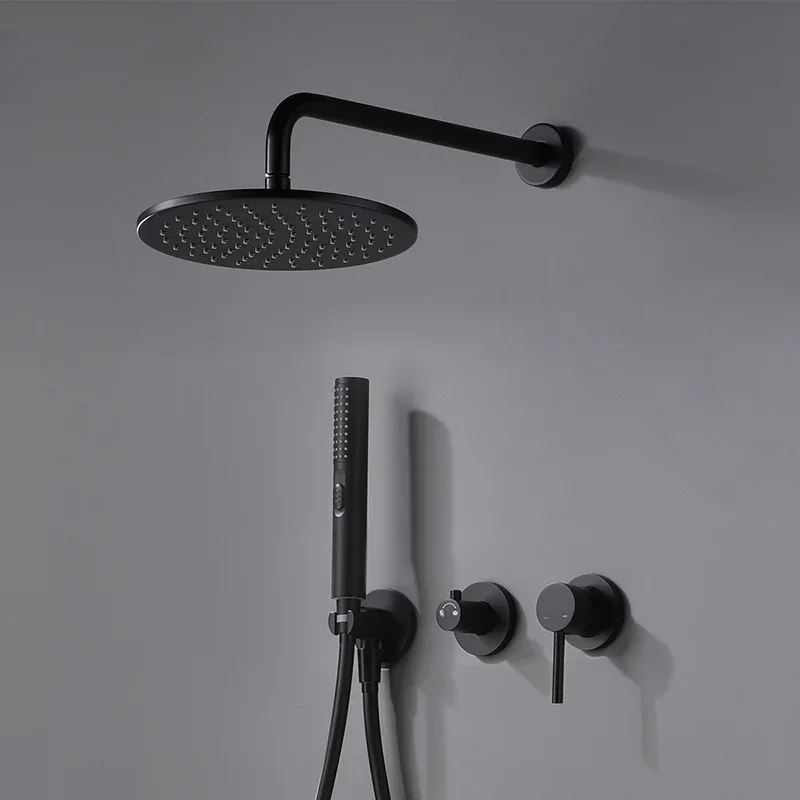 Black Rainfall Shower Set Wall Mounted Bathroom Mixer Brass Faucet Cold And Cold Tap With Brass Head 8/10/12 Inch