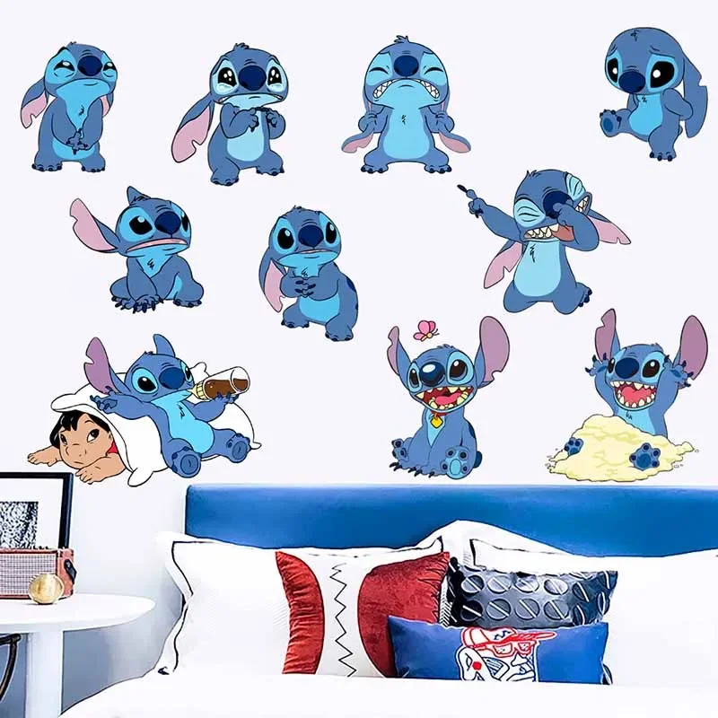 Disney Anime Stitch Wall Stickers Children's Bedroom Wall Stickers Lilo & Stitch PVC Glass Cabinet Stickers Home Decoration Gift