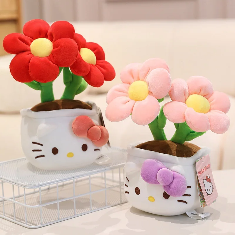 23CM Authentic Hello Kitty Plush Toys Soft Stuffed Animals Flower Bouquets Christmas Birthday Christmas Graduation Gifts