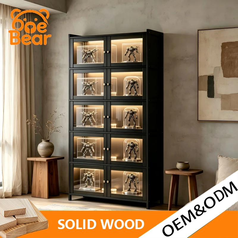 Multifunctional Tall Acrylic Liquor Cabinet with LED Ambient Light, Multi Shelf Storage Wine Display for Cozy Living Room