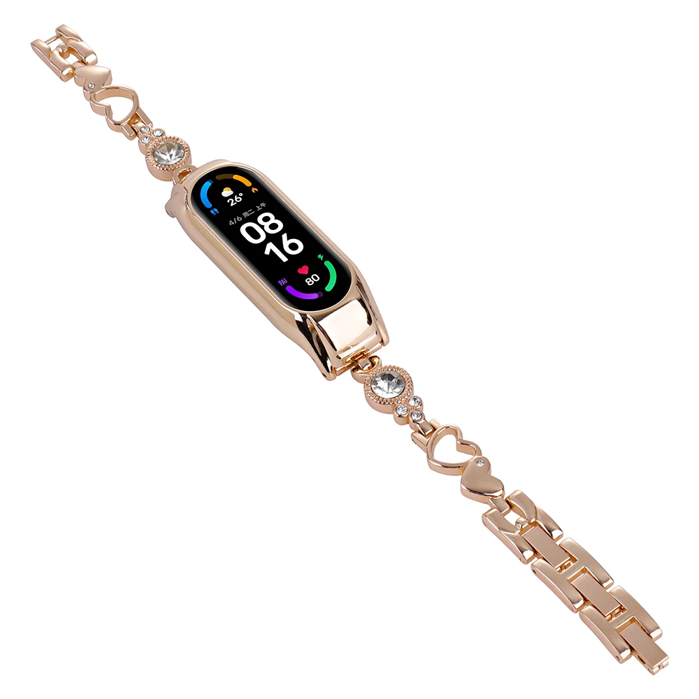 Rose Gold Smart Bracelet for Xiaomi Mi Band 7 Strap Metal Wristband Adjustable Watchband Bling Dressy Jewelry Women Girl New