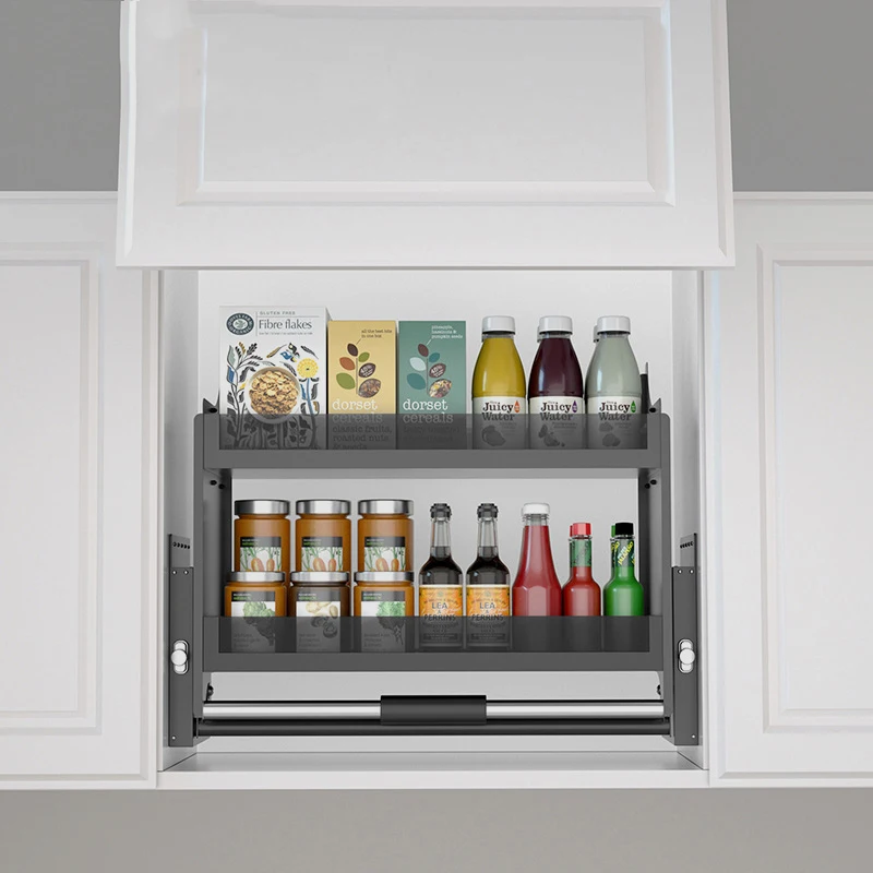 نظام رفع مصعد خزانة المطبخ، رف قابل للسحب، منظم جداري، زجاج قابل للتعديل، سلة سحب ناعمة مفتوحة وناعمة #1