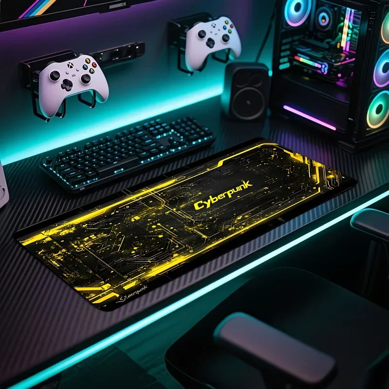 CIFBUY Large Mouse Pad Yellow Circuit Board Tech Style Non-Slip Rubber Desk Mat Smooth Precision Washable Gaming Office