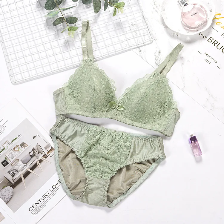 

Sexy Lace Full Cover Bra Set with Steel Ring Single Piece Fine Strap Gathered Bra Sensual Underwear Japanese Style Cool Feeling