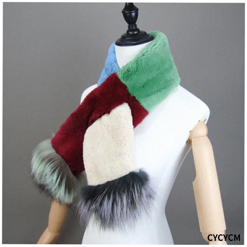 2025 Winter Women Genuine Knitted Fox Fur Scarf Real Rex Rabbit Fur Collar Warm Neck Natural colorful Rex Rabbit Fur Scarves