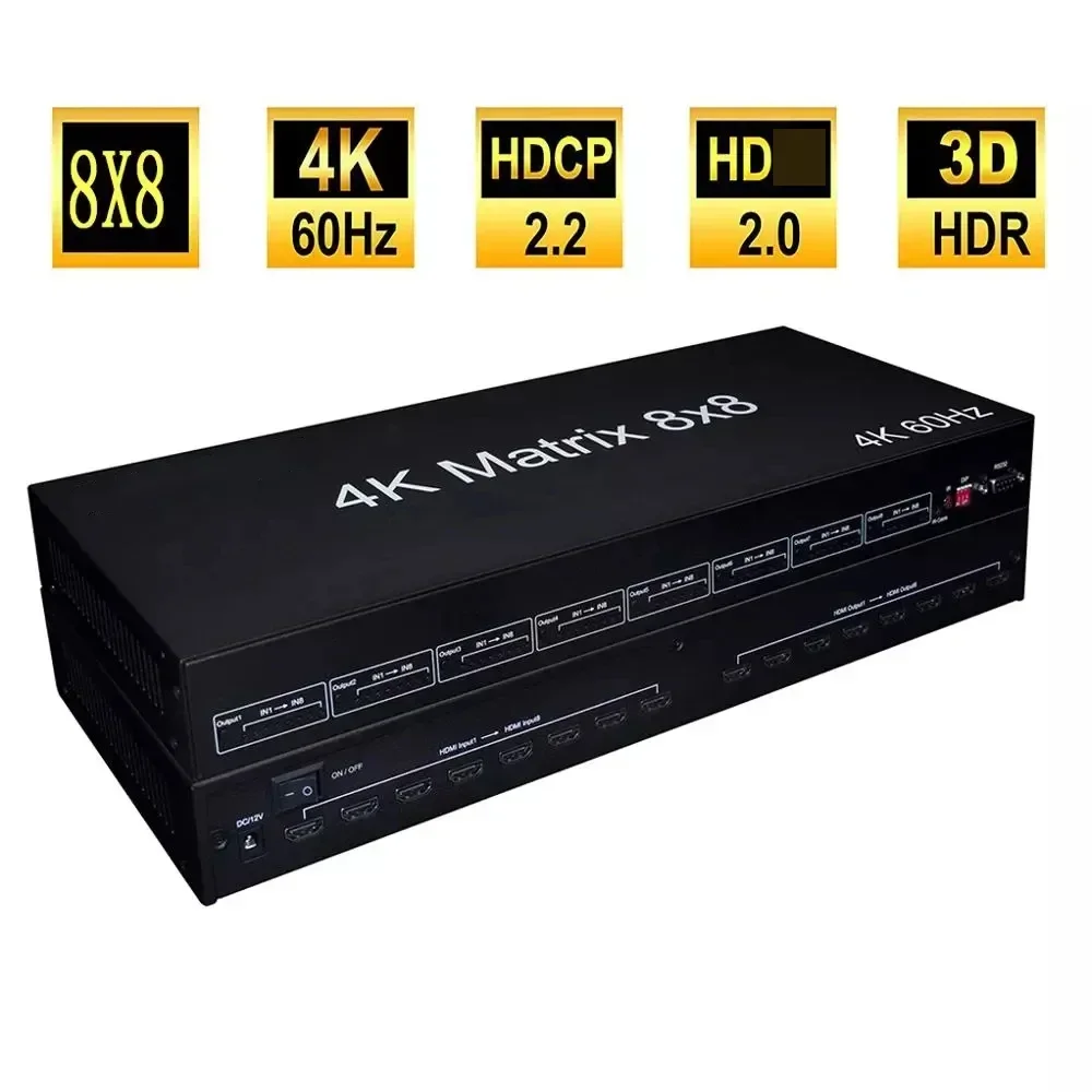 Ultra HD 4k 60Hz Matrix HDMI Switch 8x8 HDMI Matrix 8 In 8 Out Splitter with EDID RS232 Switcher Adapter PC Host To TV / Monitor