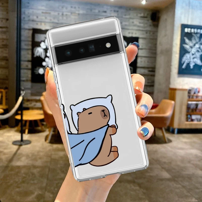 Cute Cartoon Capybara Clear Phone Case For Google Pixel 8Pro 7 8 6 6A 7A Lovely Animal Soft Silicone Cover For Google Pixel 8A