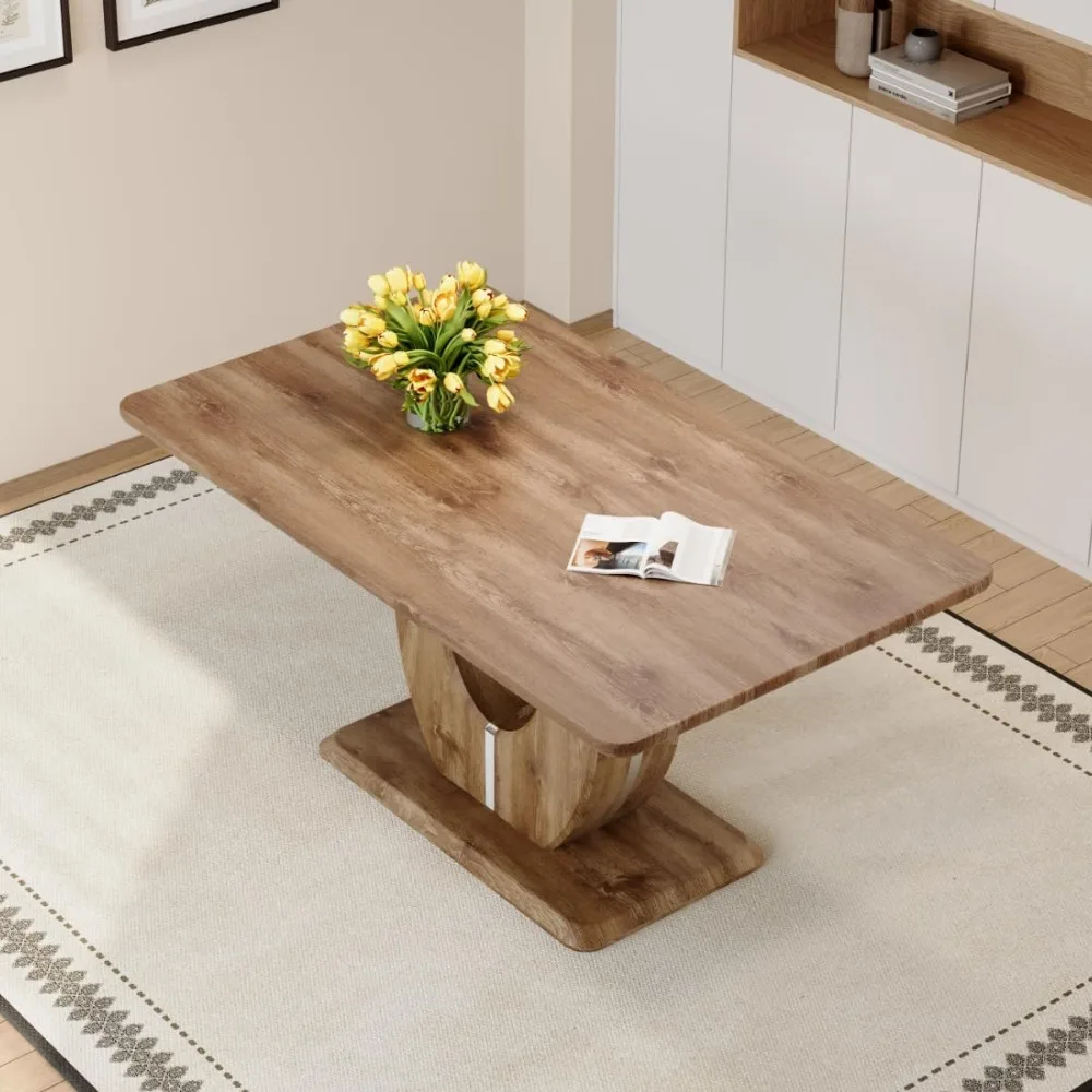 Elegant 6-Seater Wooden Rectangular Dining Table with 1.8 Thick Top for Rustic Home Decor