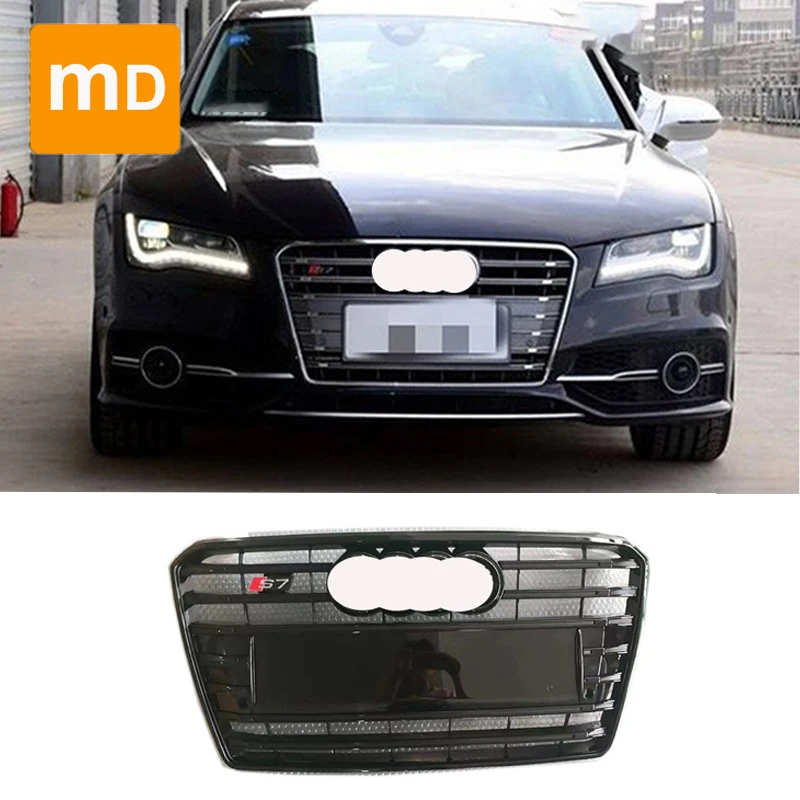 Glossy Black Radiator Grilles For 2009-2015 Audi A7 Modified S7 Bumpers Body Kit Guard Car Accessories Upgrade