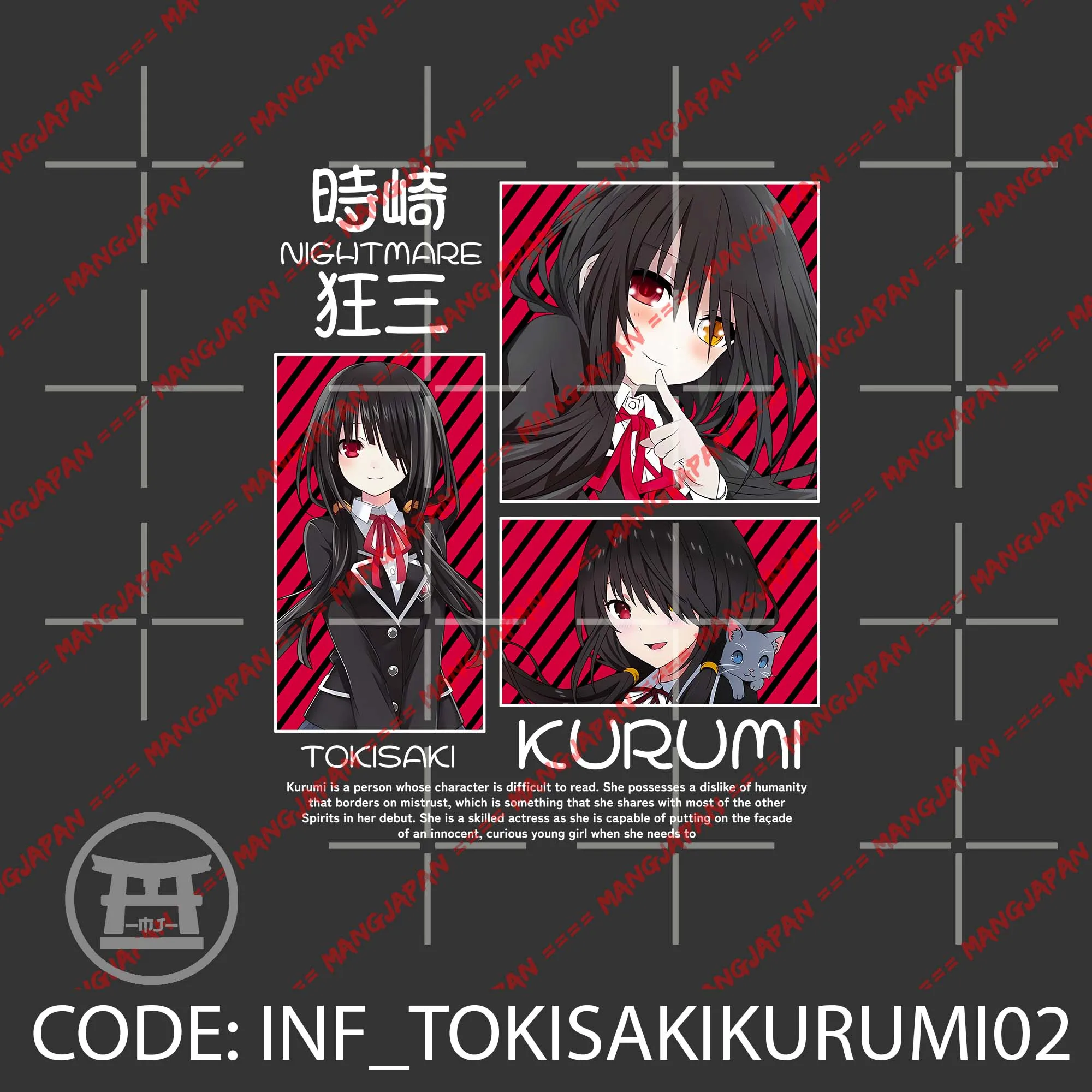 T-shirt distroanime TOKISAKI KURUMI GRID - DATE A LIVE 100% combed 30s