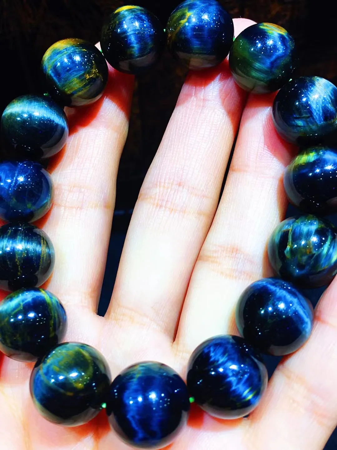 

Natural Blue Pietersite Round Beads Bracelet Stretch Jewelry Cat Eye 14.2mm Yellow Pietersite Healing Stone From Namibia AAAAAA