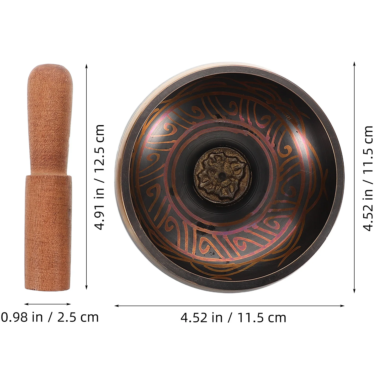 1 مجموعة وعاء الموسيقى التبتية 11.5 سنتيمتر النحاس التأمل الصوت السلطانية مطرقة خشبية اليوغا ملحق أطباق الصوت #3