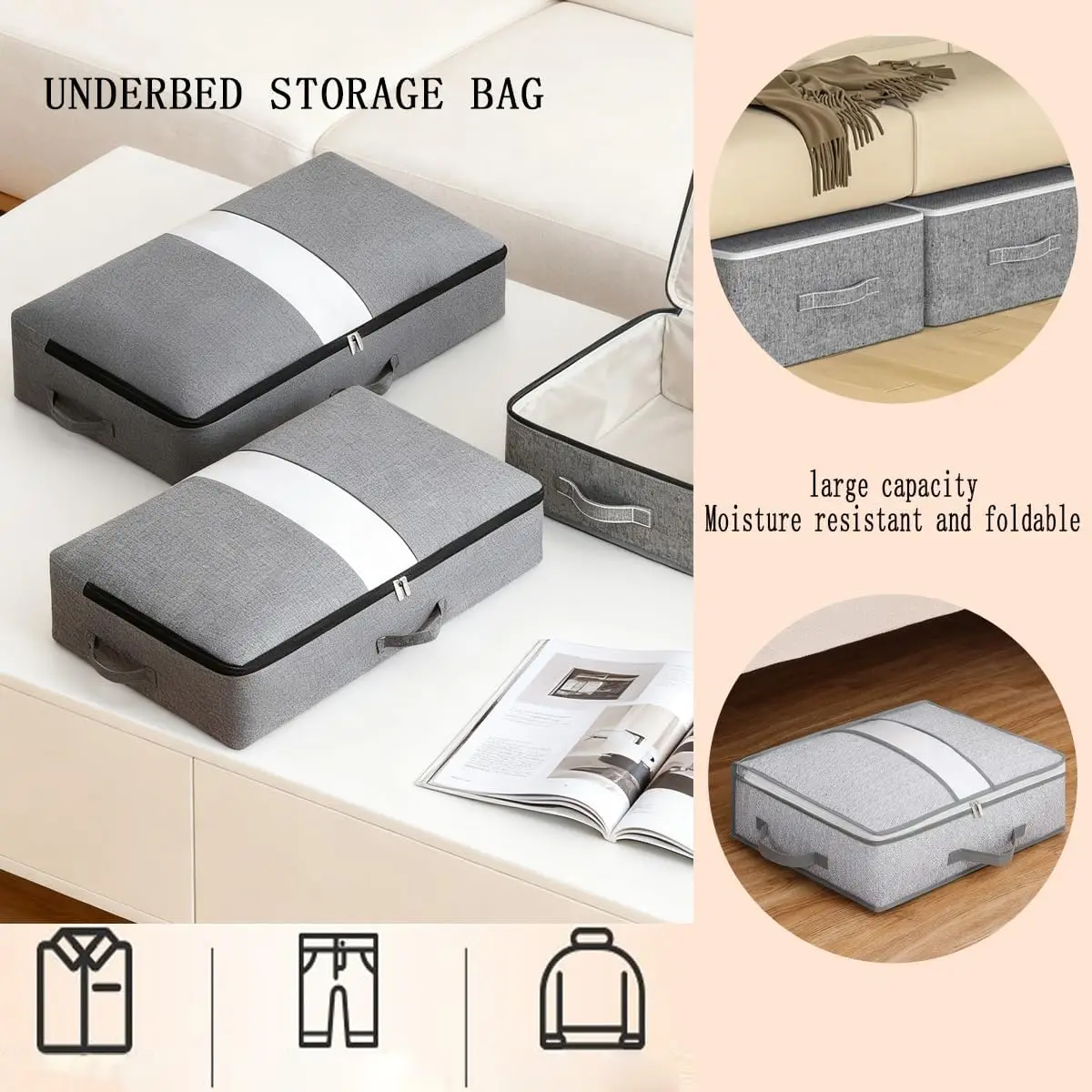 

4 разных размера, на выбор: вместительные складные сумки для хранения одежды под кроватью, сумки для хранения постельного белья и вещей для кроватей.