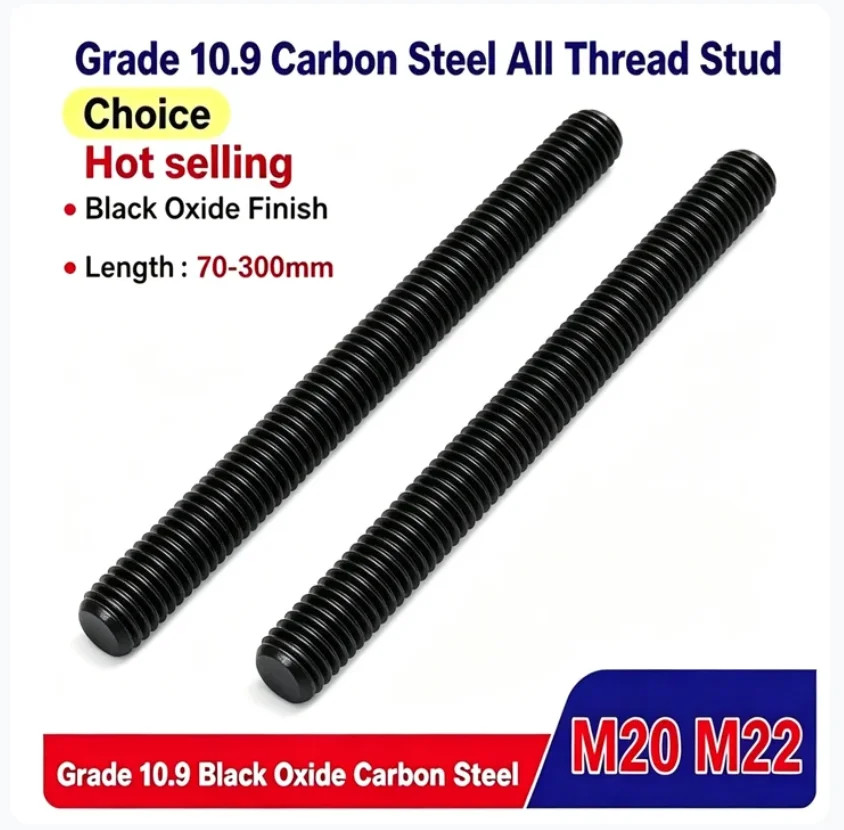 M20 M22 10.9 Carbon Steel All Thread Stud Fully Metric Headless Bolts Thread Stud Rods Screws Length 70-300mm