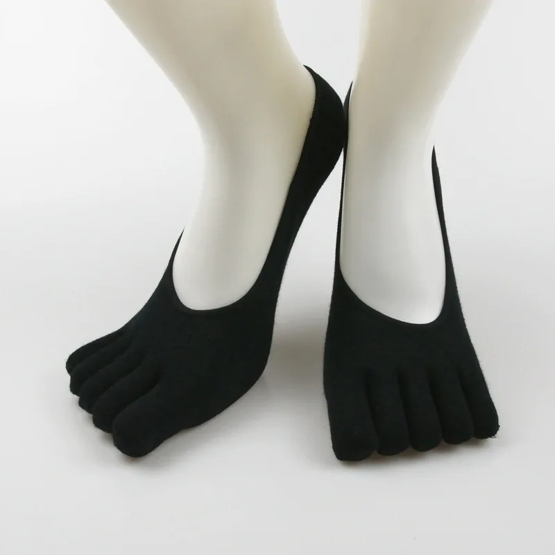 

5 Pairs Summer No Show Socks with Toes Low Cut Non-slip Solid White Black Sock Cotton Sweat-absorbing Invisible 5 Finger Socks