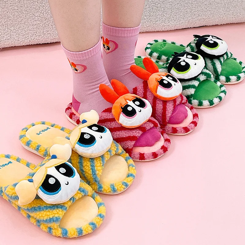 لطيف أنيمي القوة الفتيات الأصلي الشتاء الصوف النعال المنزل تنفس عدم الانزلاق Kawaii فتاة هدية عيد ميلاد هدية الكريسماس