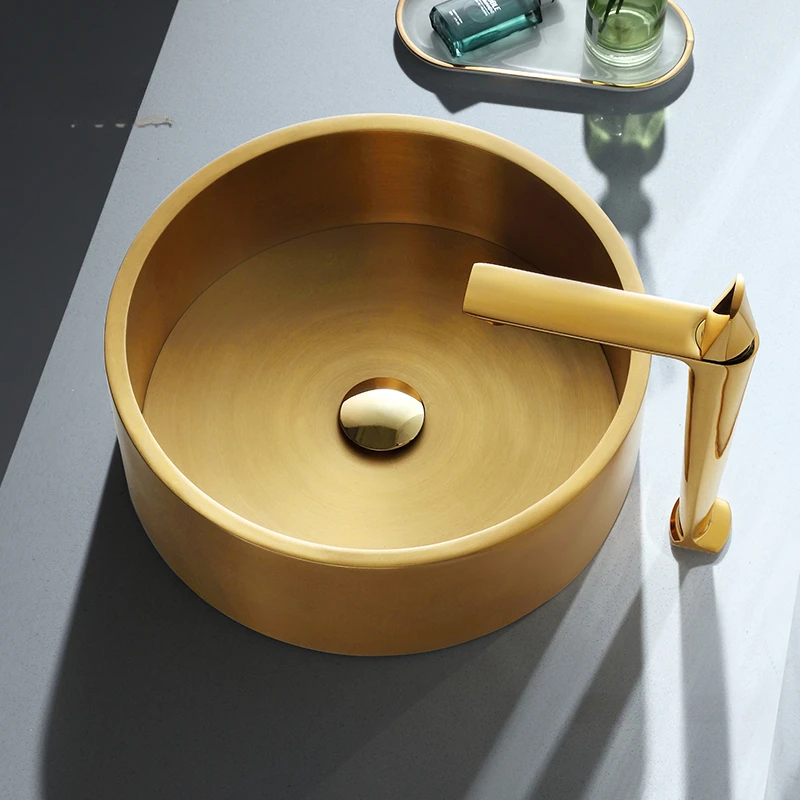 Steel Golden Stainless Steel Bathroom Sinks Light Luxury Wind Wash Single Basin Bar Hotel Bronze Wash Bathroom Basin