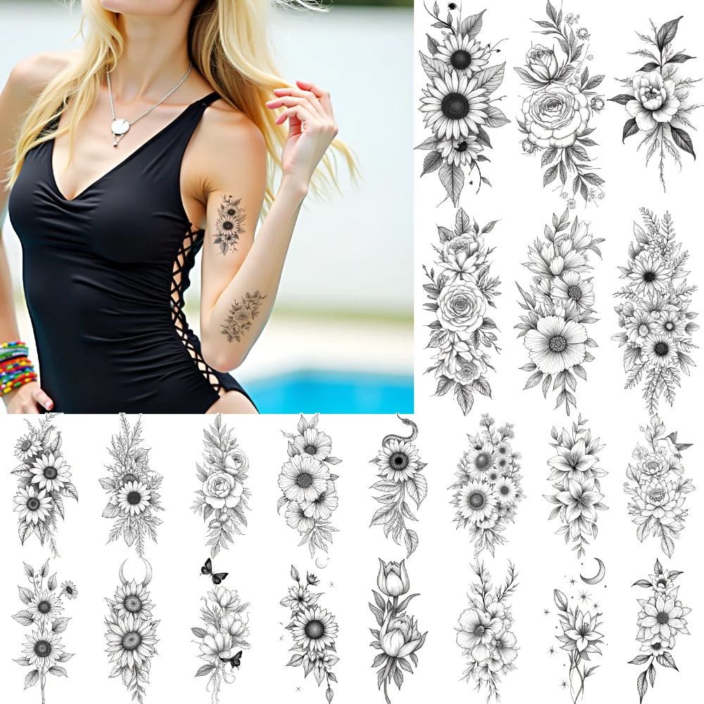

9pcs Temporary Tattoo Butterfly Temporary Tattoo Stickers Snake Fern Leaves Waterproof Long-lasting Body Stickers Peony For