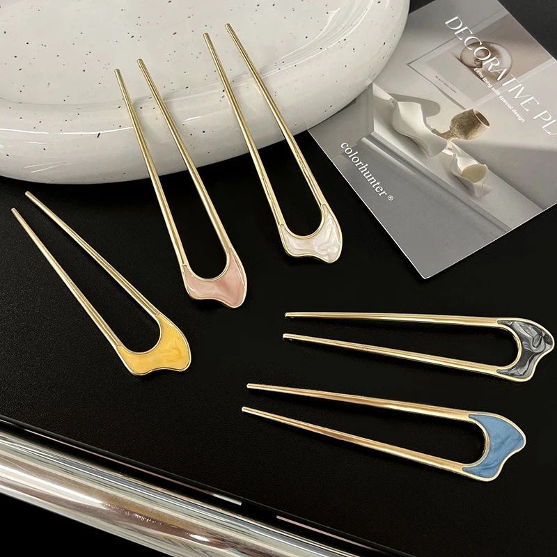 

Fashion Elegant Hhair Accessories Metal u-Shaped Hair Card Ladies Silver Gold Temperament Shell Hair Card Ladies Headdress