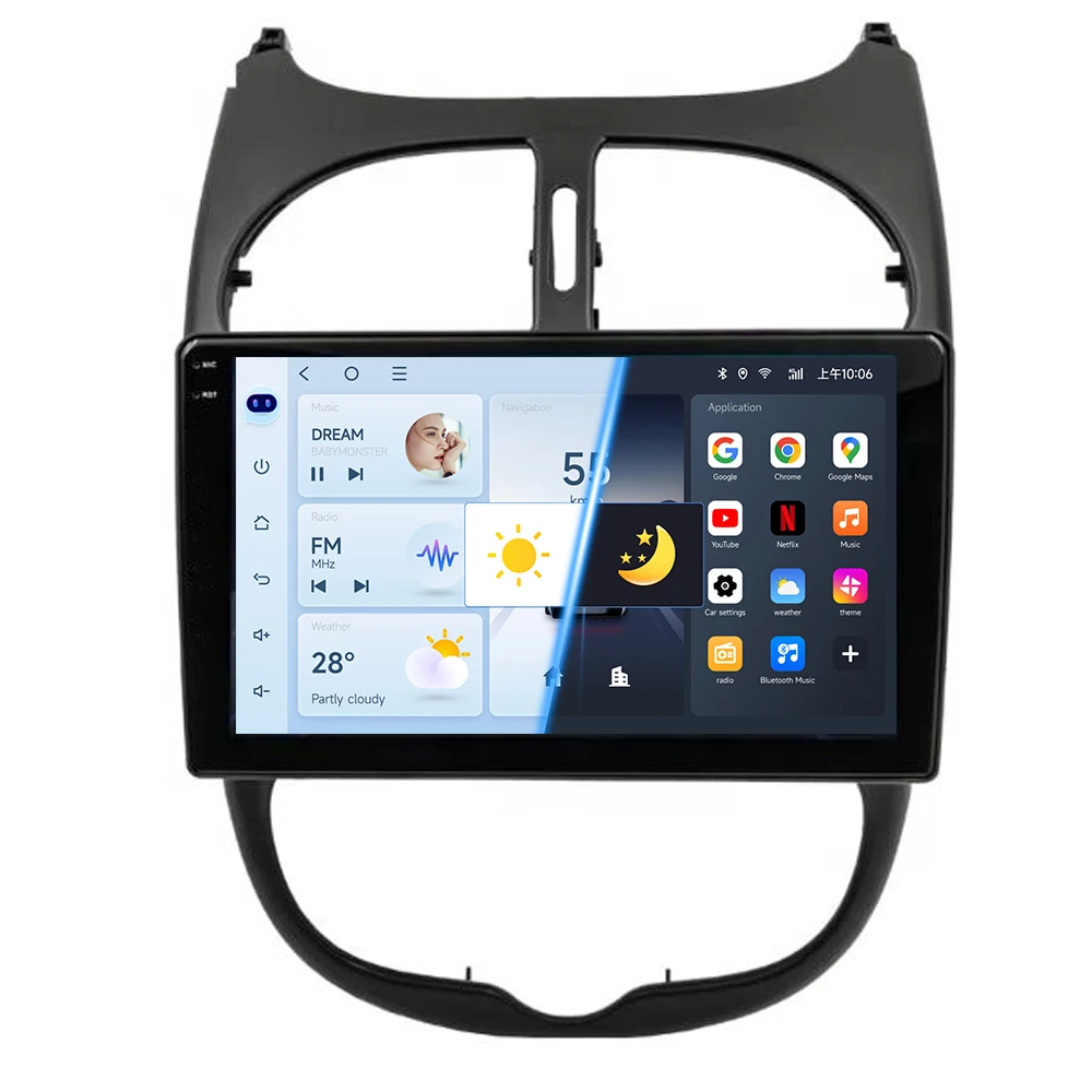 JIUYIN 9“ autoradio voor Peugeot 206 206CC 206SW 2000-2008 Android15 multimedia met CarPlay auto video speler stereo GPS scherm - afbeelding 2