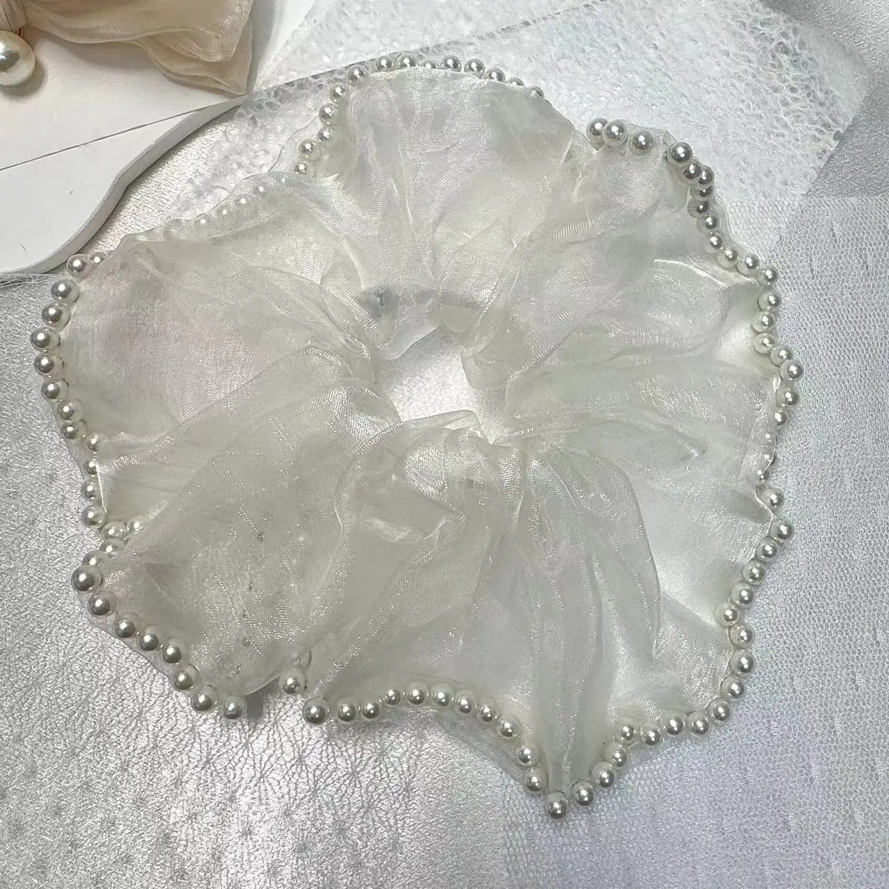 Super duże gumki do włosów dla dziewczynek z perłami, gumki z włóczki, czarne i białe gumki do grubych włosów, akcesoria do włosów.