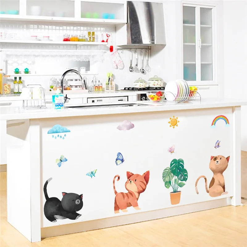 Sweet Cats Wall Stickers For Kids Room Decoration Diy Cartoon Pet Animal Mural Art PVC Home Decals Children's Gift