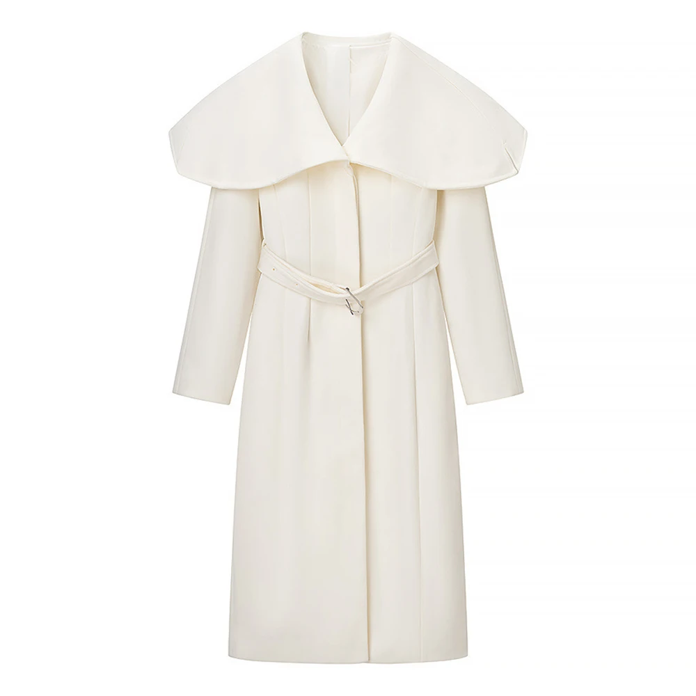 

DEEABAE Women's Fashionable Windbreaker Coat With Belt Large Collar White New Arrival Autumn Season Women's Outerwear