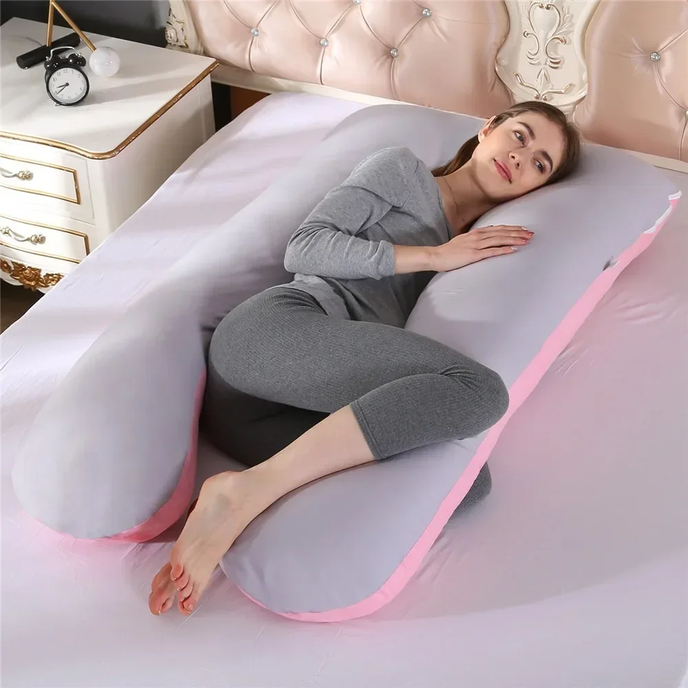 Pregnant Women Full Body Pillow Removable Washable Pure Cotton Color Matching Waist Support U-shaped Cushion Maternity Pillow