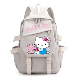 Sanrio-mochila ligera con estampado de parche de transferencia de calor, bonita mochila escolar de dibujos animados para estudiantes, mochila de lona para ordenador, novedad de Hellokitty