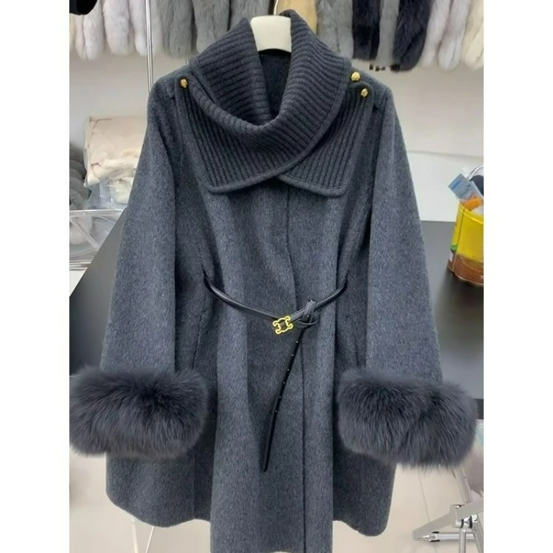 2026 Winter New Style Elegant Thousand-gold Style Lapel Fleece Cuffs Woolen Coat for Women with Cinched Waist Slimming High-end