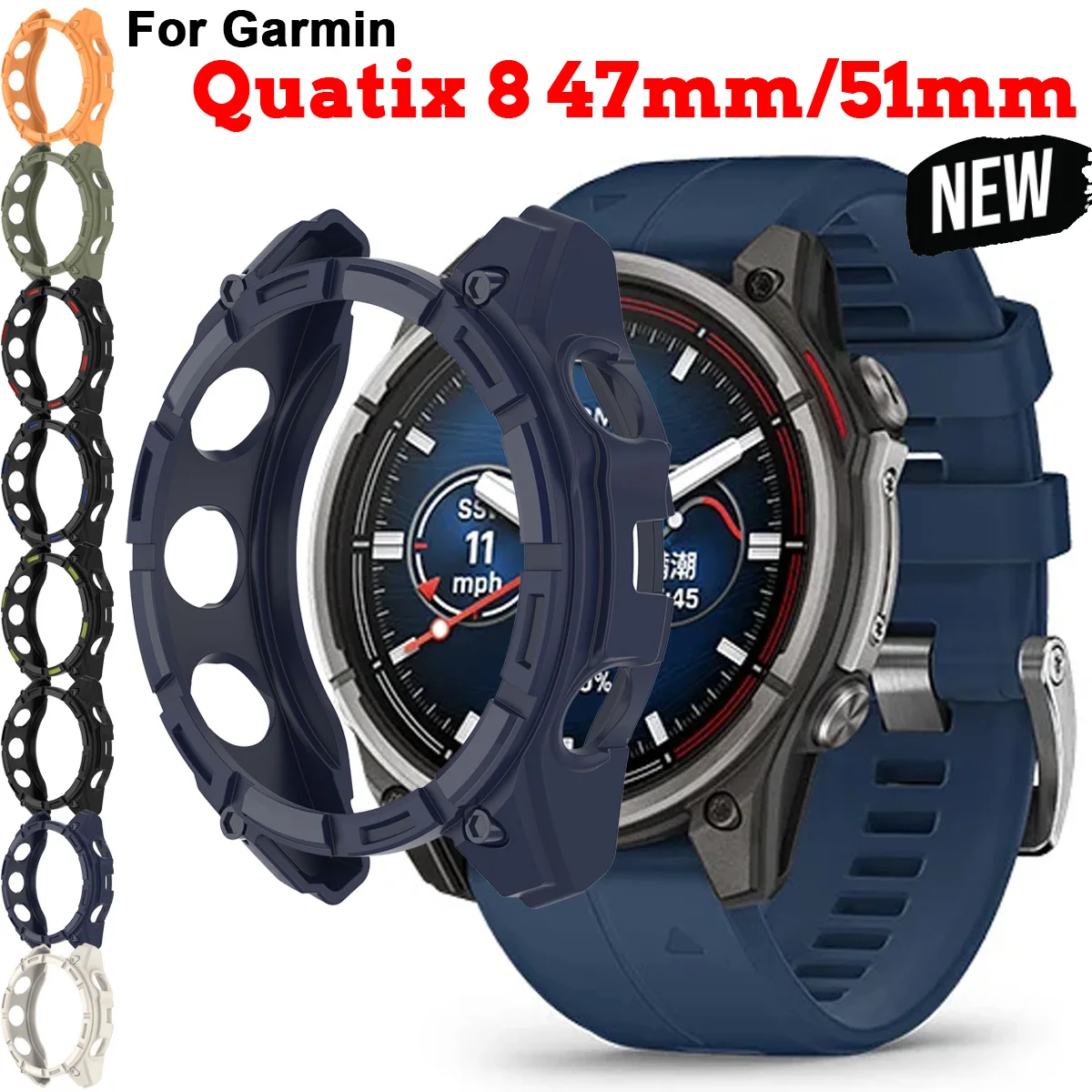 TPU-Schutzhülle für Garmin Quatix 8 51 mm 47 mm AMOLED, weiche Silikon-Stoßstangenhülle, Zubehör für Fenix8 47 51 Sonnenschutz