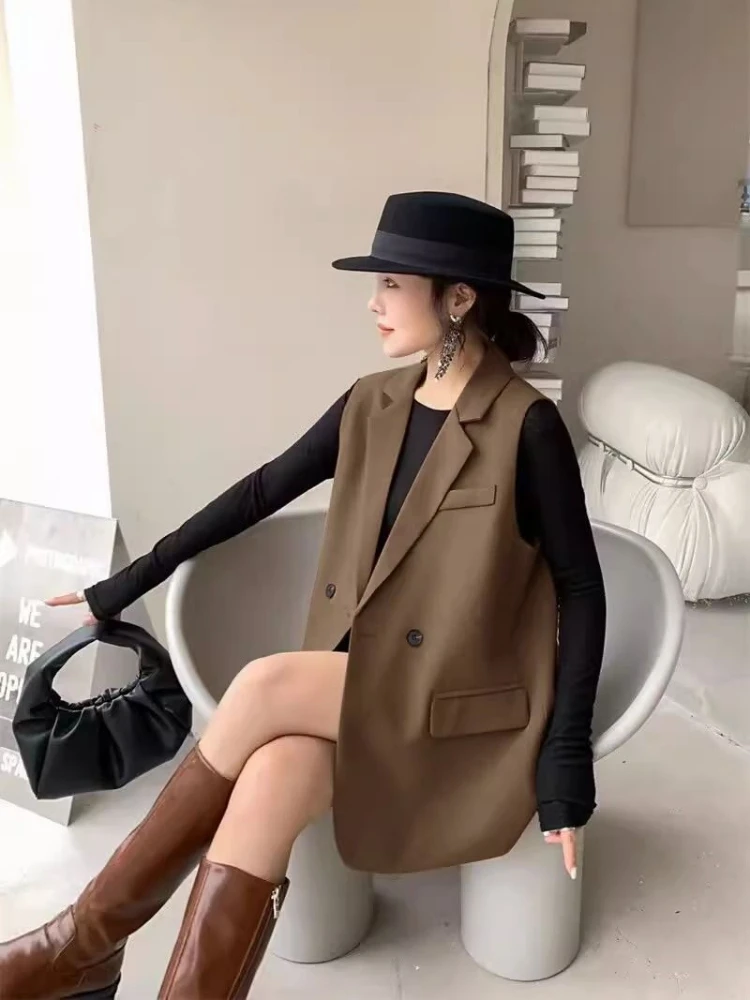 Coreano Chic Suit gilet Blazer gilet donna giacca senza maniche gilet ufficio signore cappotto di lusso nero Blazer gilet abbigliamento donna