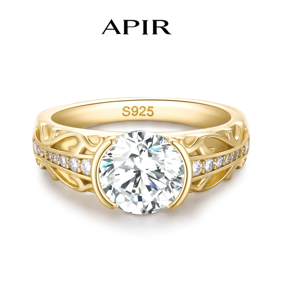 

APIR Круглая огранка 8 мм 2 карата Кольцо с муассанитом Стерлинговое серебро 925 пробы Позолоченное 14 К Помолвка Свадебные украшения Подарок на годовщину Настроить