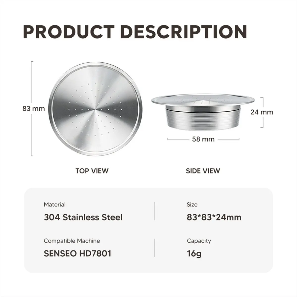 Cápsula de café reutilizável A006 + colher de aço inoxidável para máquina de cápsulas de café Philips Senseo HD7801, cápsulas recarregáveis, cafeteira expresso