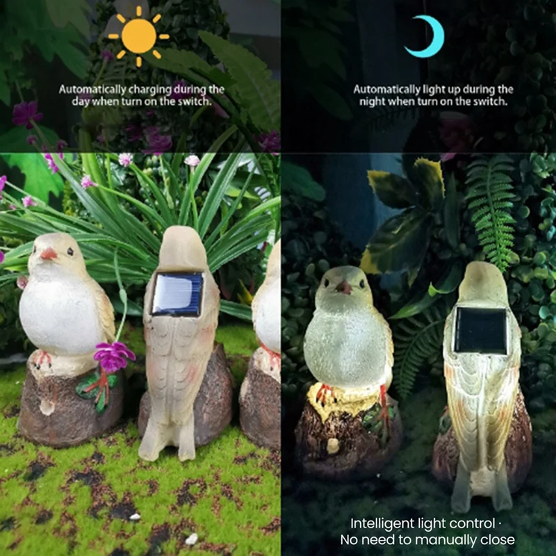 2Pcs Solar Lights Outdoor Solar Parrot Light Bird Resin Craft Lawn Balcony Night Light Garden Decor Gift