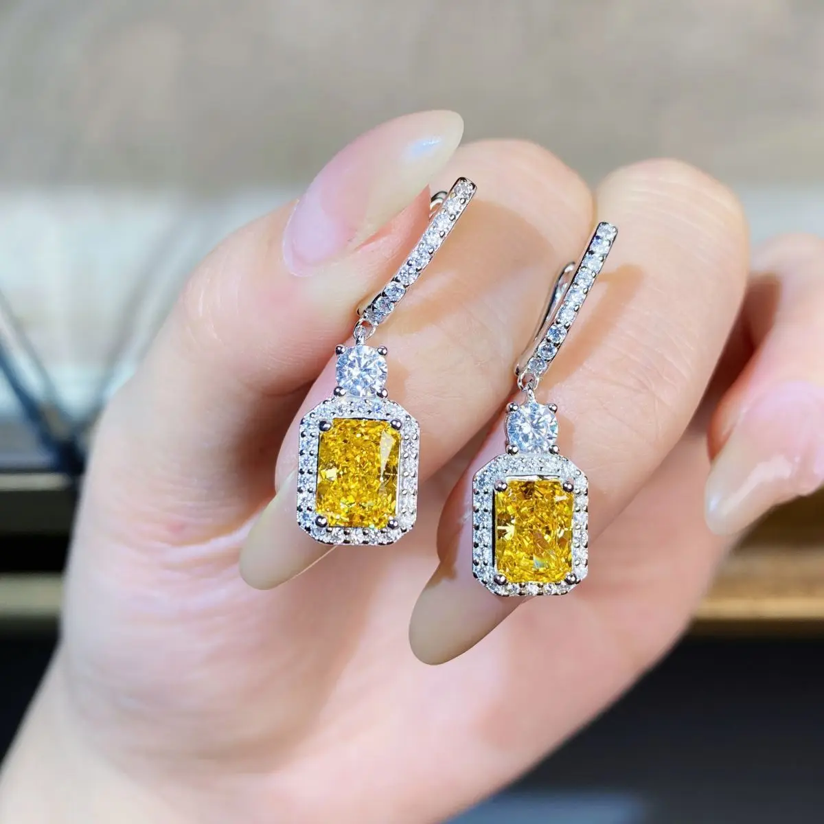 

Серьги из стерлингового серебра 925 пробы с желтым бриллиантом, роскошные серьги с бриллиантами, 2 карата, серьги с ледяными цветами, высококачественные серьги
