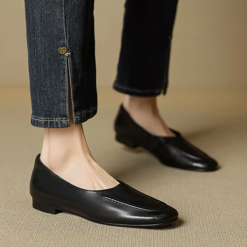 

2025 New Arrival Women Flats Heels Shoes Genuine Leather Soft Comfort Casual Shoes Woman Basic Spring Summer Flats Shoes