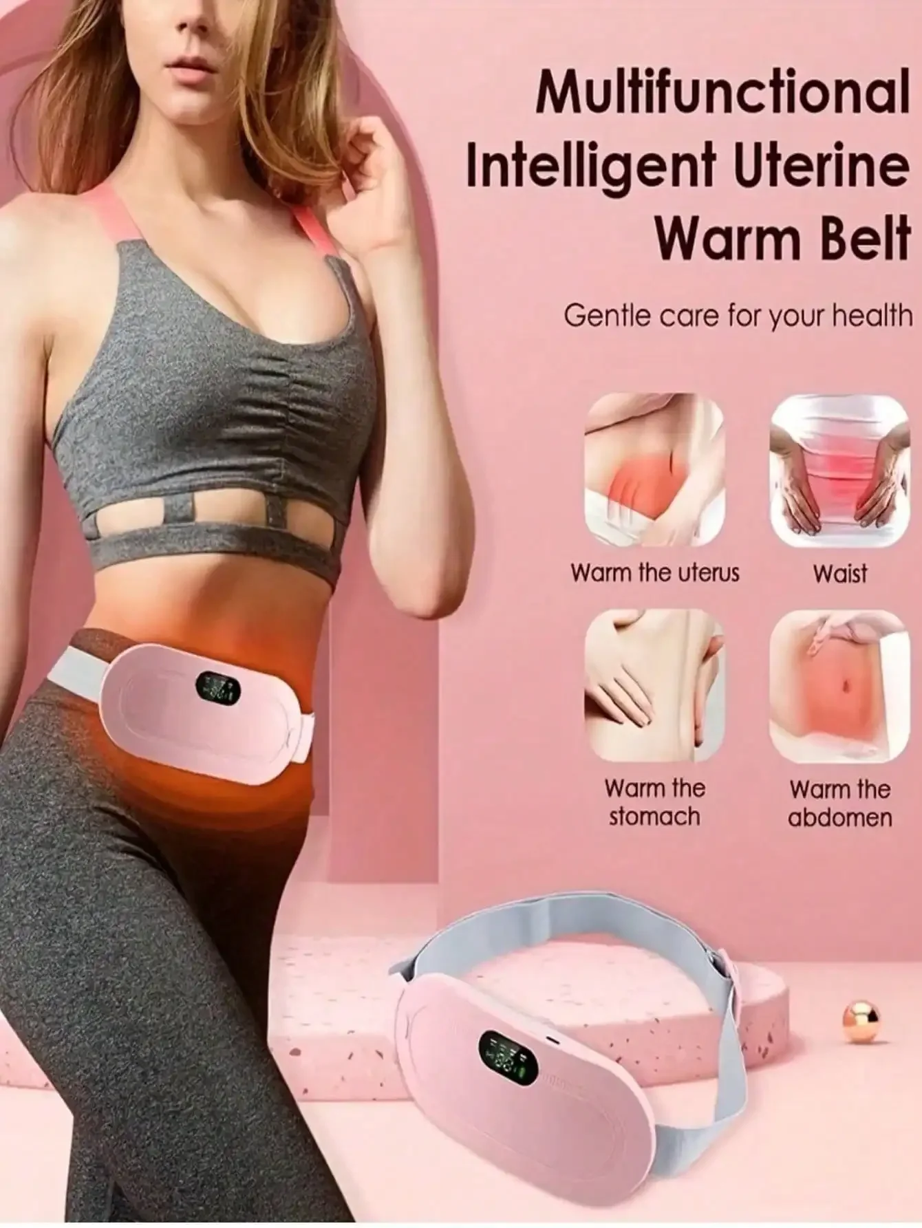 USB Menstrual Heating Pad, Electric Heating Pad For Women's Abdomen, Vibration Abdominal & Waist Massager With Stand