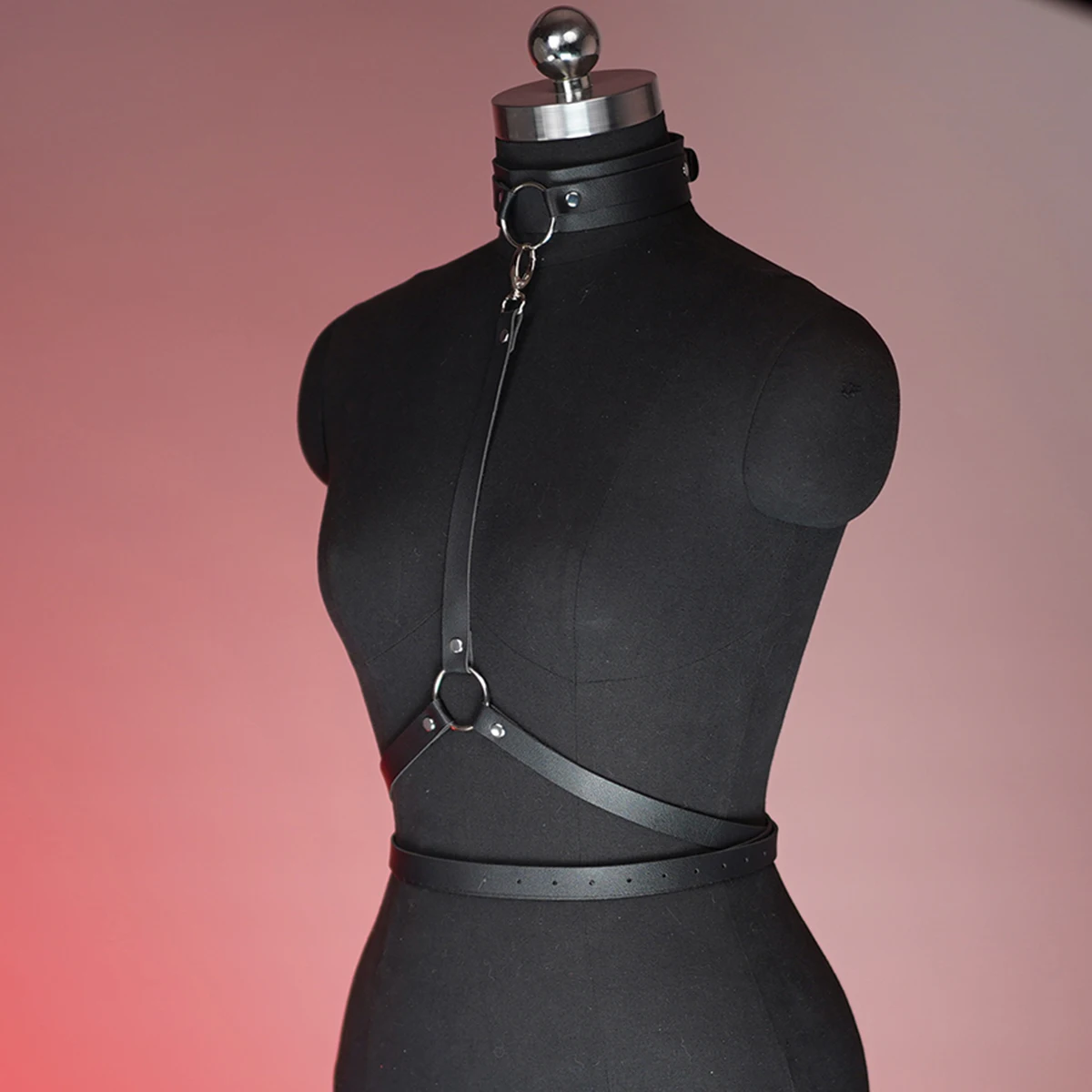 حزام خصر نسائي عصري مع حزام خصر من جلد البولي يوريثان القوطي وحزام للرقبة، حزام على طراز Y2K، هدية عيد الحب #4