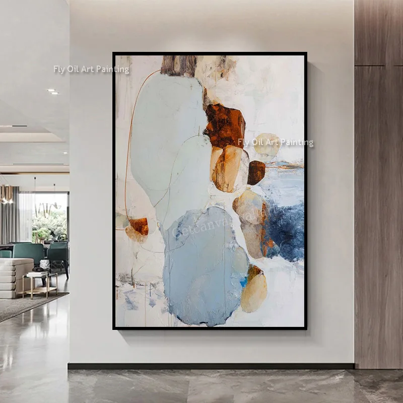 Original Handmade Palette Knife Canvas Oil Painting, Muted Color Block Contemporary Abstract Wall Artwork