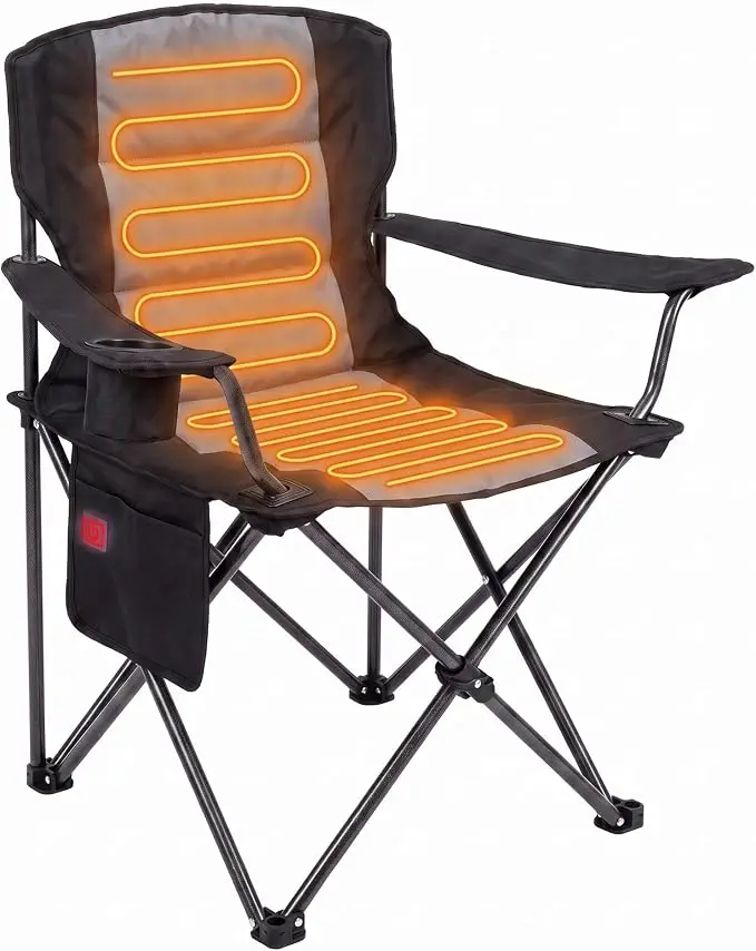 Heated Camping Chair with Cup Holder, USB Powered Folding Chair
