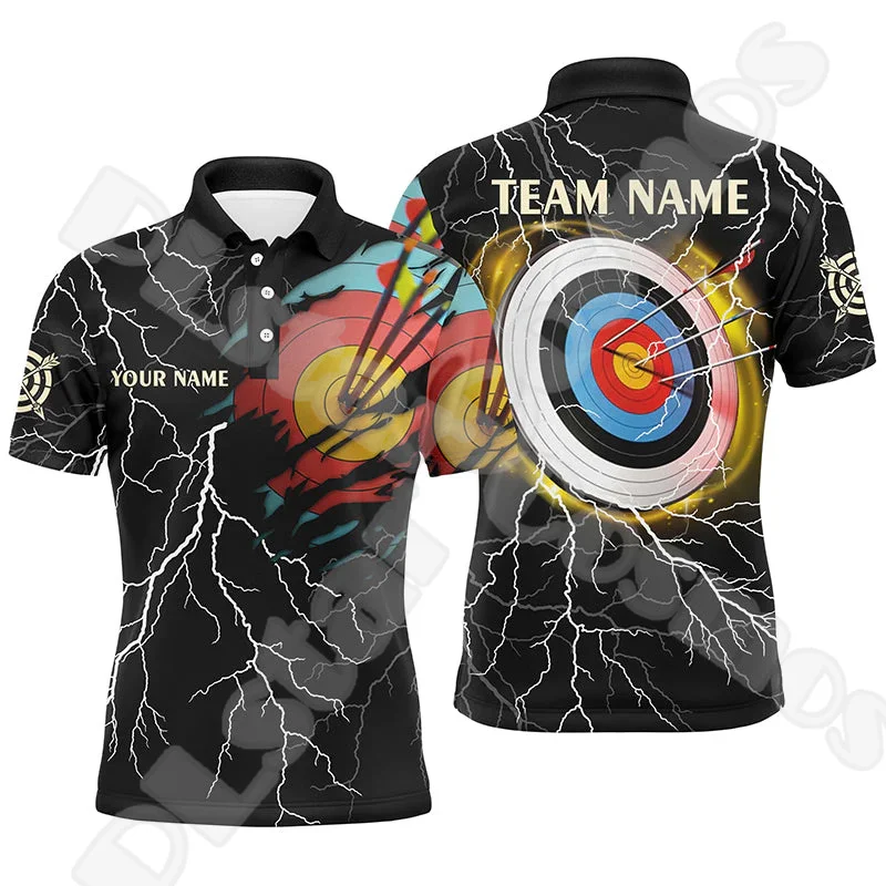 

Custom Name Archery Shooting Mesh Breathable Graffiti Flame Tattoo Retro 3DPrint Harajuku Summer Short Sleeves Polo Shirts B8