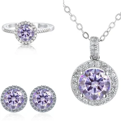 Real Round 6.5mm Moissanite Jewelry Set 925 Sterling Silver Sparking ring earring pendant necklace For Women Bridal Gift