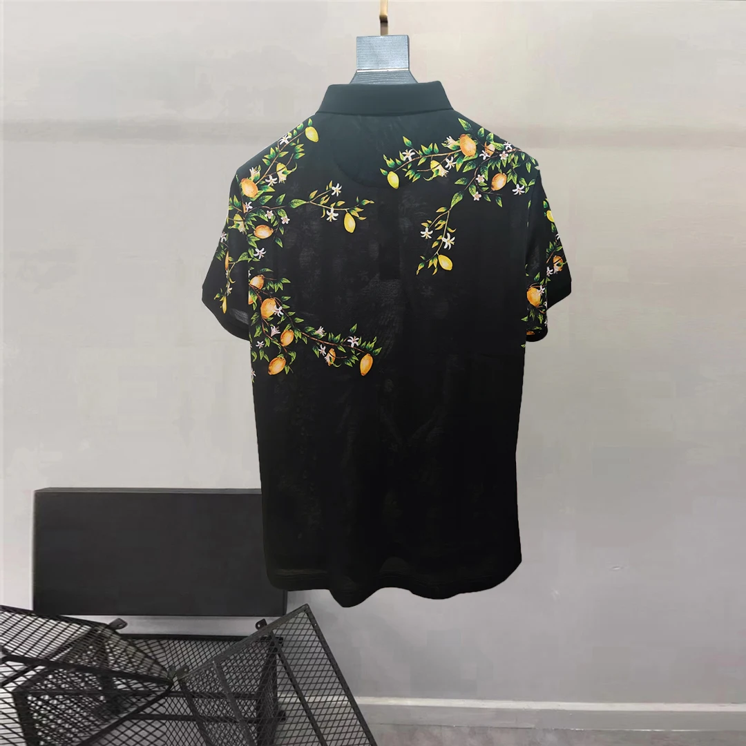 Europe and the United States menswear summer new Short sleeve lapel Peacock lemon print Fashion T-shirt XXXL