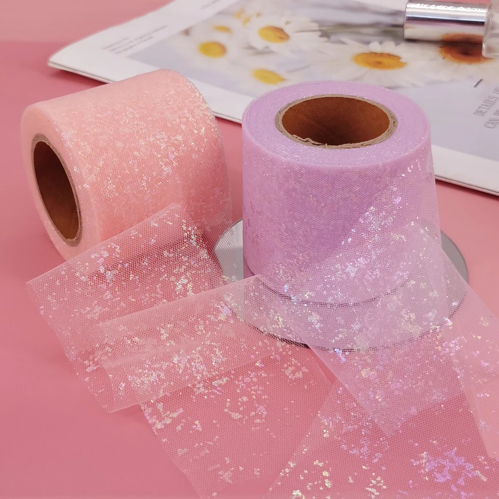 6cm 25yards Spot Tulle Ribbon Roll With Iridescent Stain Patern For DIY Handmade Hair Clips Hairbow Cake Topper Scraphbook Decor