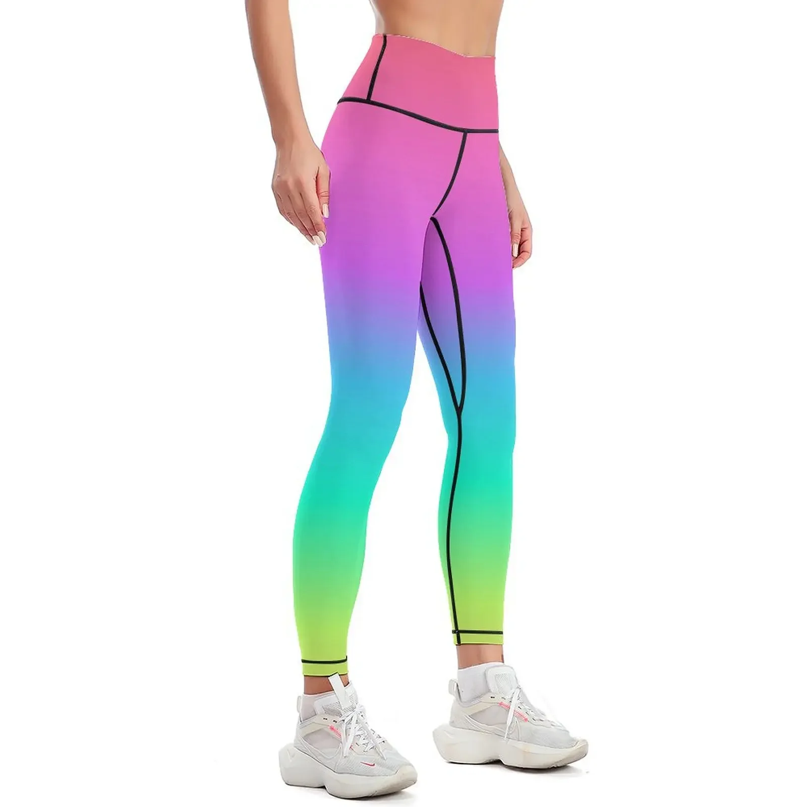 Pastel arco-íris gradiente leggings calças esportivas mulher roupas esportivas ginásio das mulheres leggings