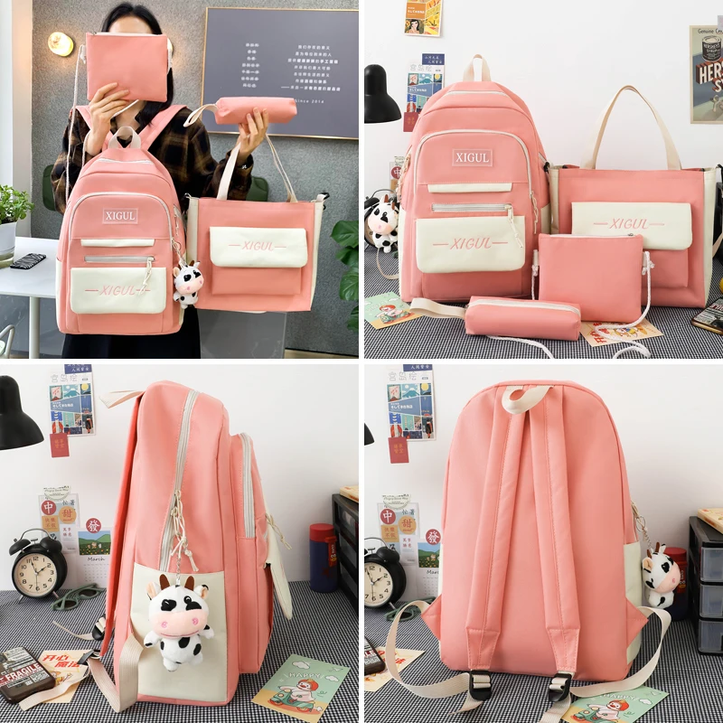 4-piece set women's multi-pocket backpack large capacity school bags for girls kids travel backpack cute backpack for school