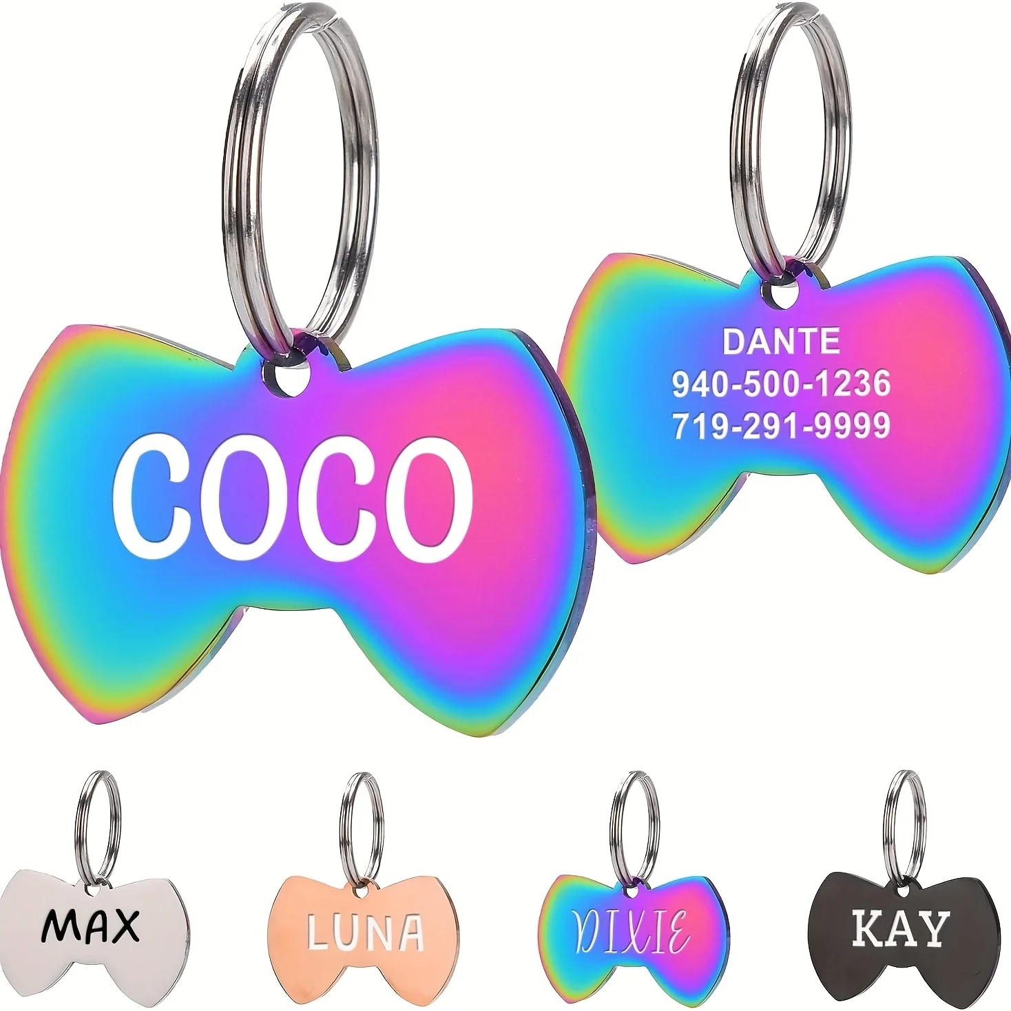 

2Pcs【Personalized Dog Tags】Durable Bow-Tie Pet Id Tags, Customizable Name and Phone Number Tags on Both Sides, Prevent Pets from Getting Lost, Easy to Find