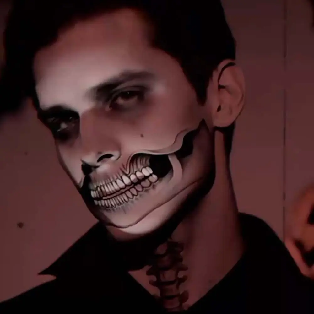 

2pcs Disposable Mouth Clown Tattoo Portable Waterproof Halloween Face Tattoo Long-acting Terrifying Skull Temporary Sticker