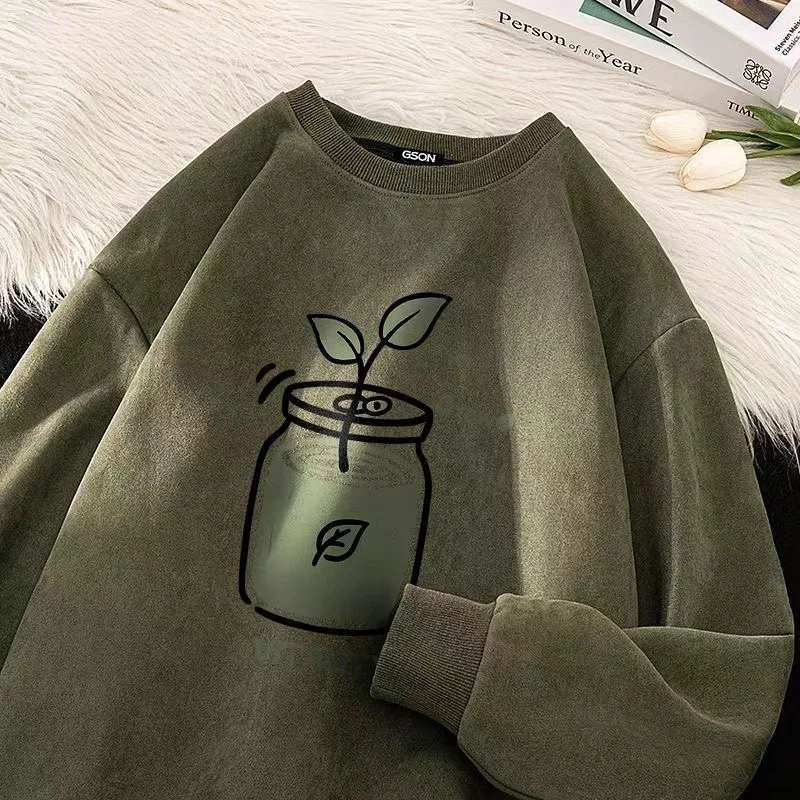 New original sweatshirt oversize men 2024 spring and autumn new American retro heavyweight round neck bottoming shirt youth tops